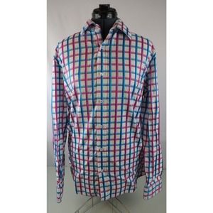 Bugatchi Long Sleeve Dress Shirt Men's XL Multicolored 100% cotton.